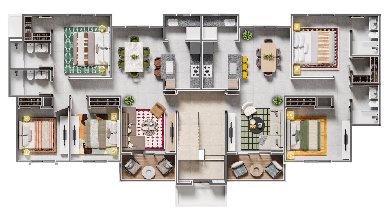 Plano apartamento 2do y 3er nivel Riviera - 92.50 m², 3 habitaciones, 2 baños, balcón con vistas, 1 parqueo